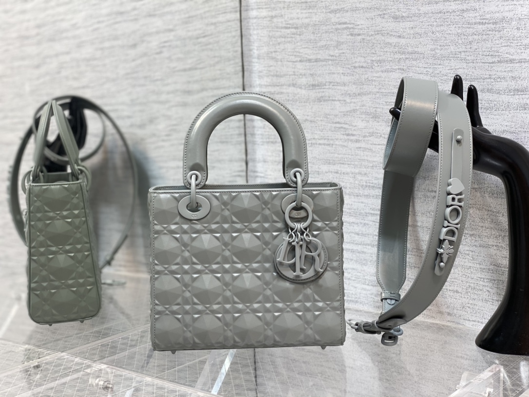 Small Lady Dior My ABCDior Bag Gray Cannage Calfskin with Diamond Motif